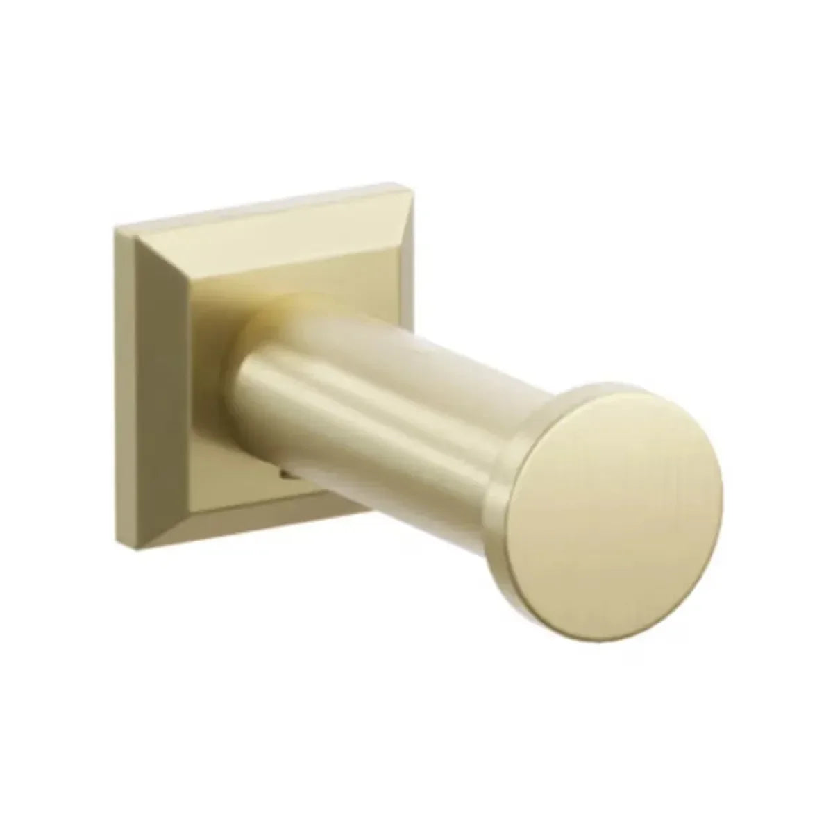 The Emtek Modern Tubular Brass Single Robe Hook with Chamfered Square Rosette in Satin Brass finish.