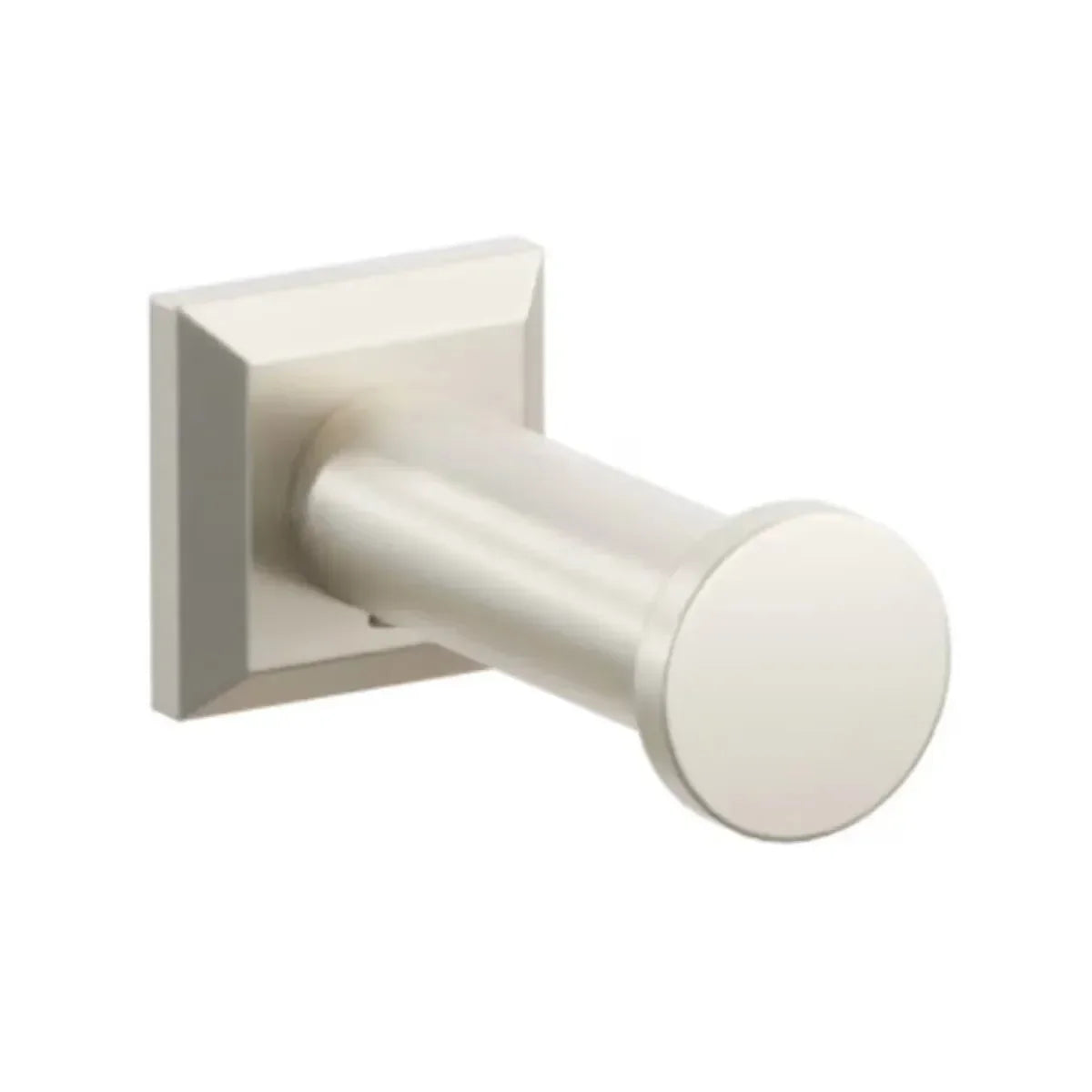 The Emtek Modern Tubular Brass Single Robe Hook with Chamfered Square Rosette in Satin Nickel finish.