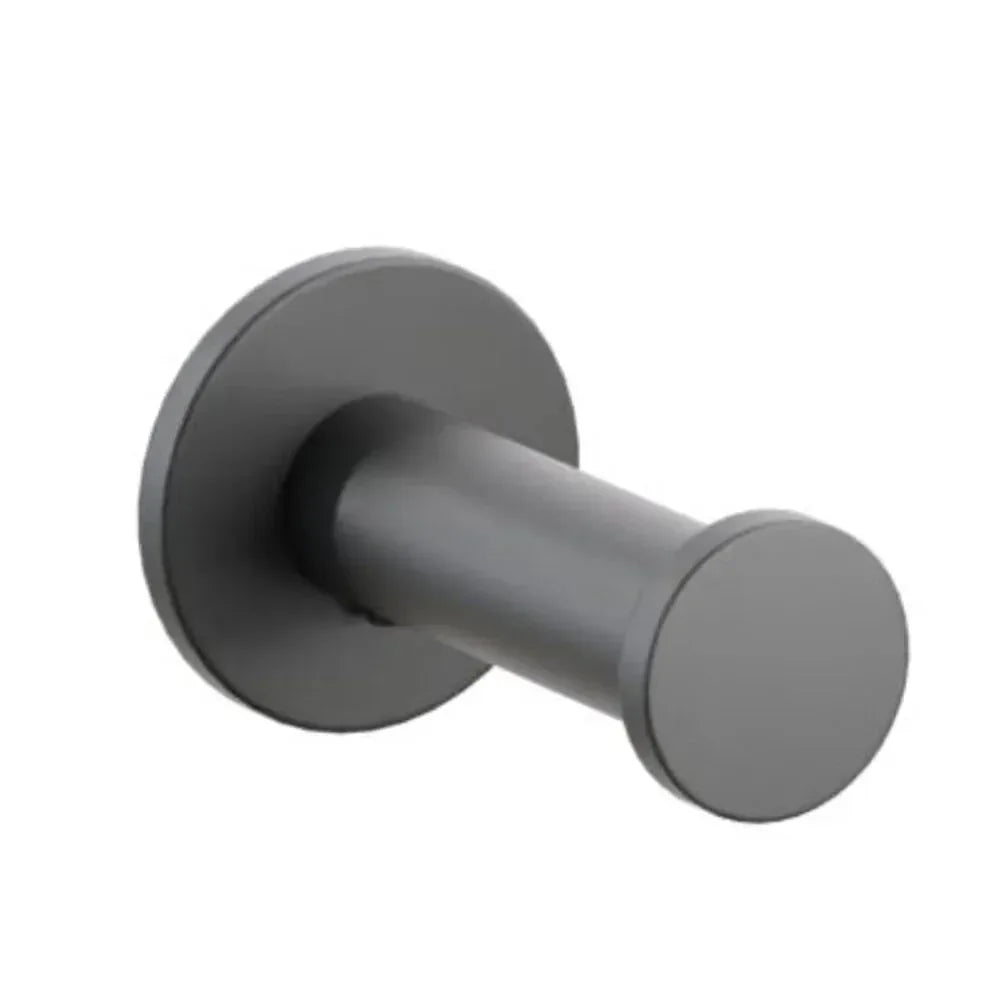 The Emtek Modern Tubular Brass Single Robe Hook with Small Disc Rosette in Flat Black finish.