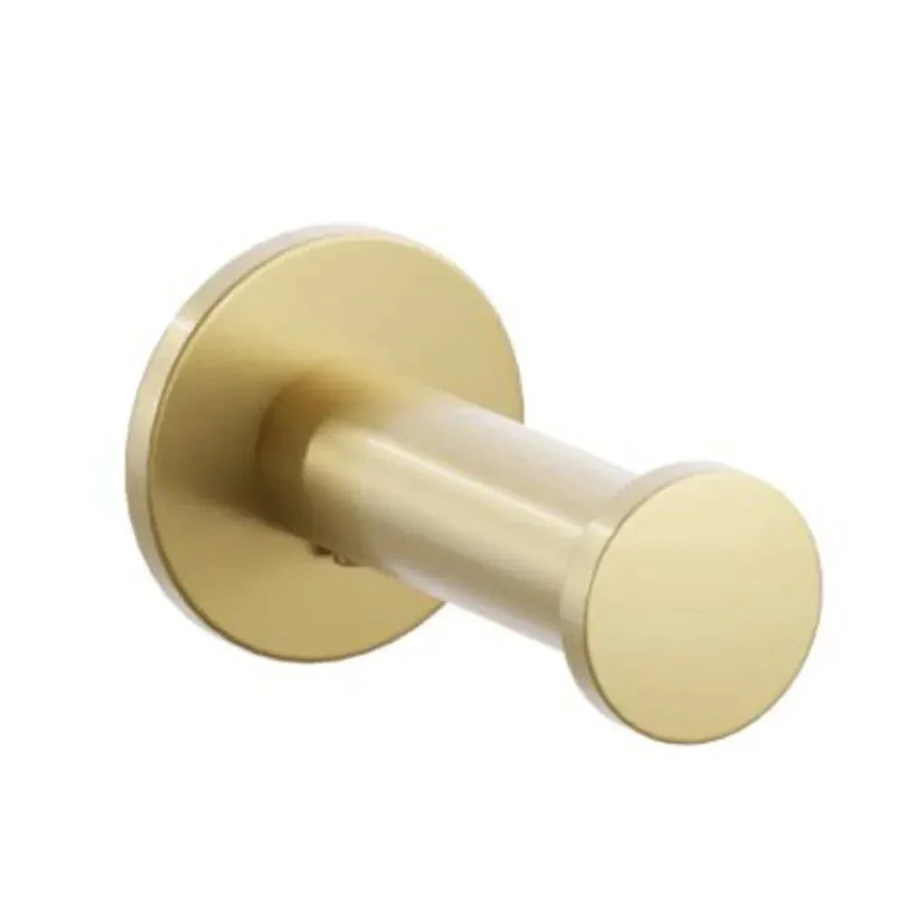 The Emtek Modern Tubular Brass Single Robe Hook with Small Disc Rosette in French Antique finish.