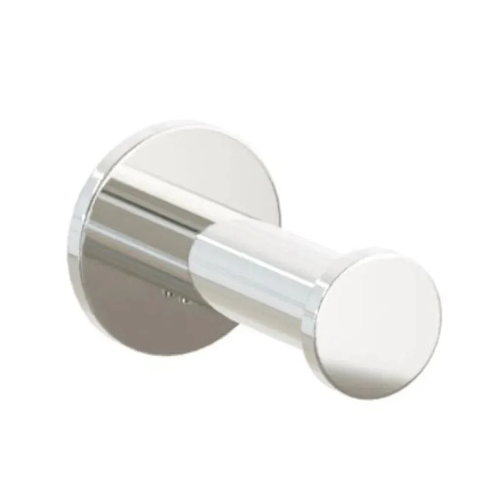 The Emtek Modern Tubular Brass Single Robe Hook with Small Disc Rosette in Lifetime Polished Nickel finish.