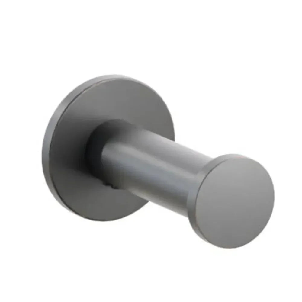 The Emtek Modern Tubular Brass Single Robe Hook with Small Disc Rosette in Oil Rubbed Bronze finish.