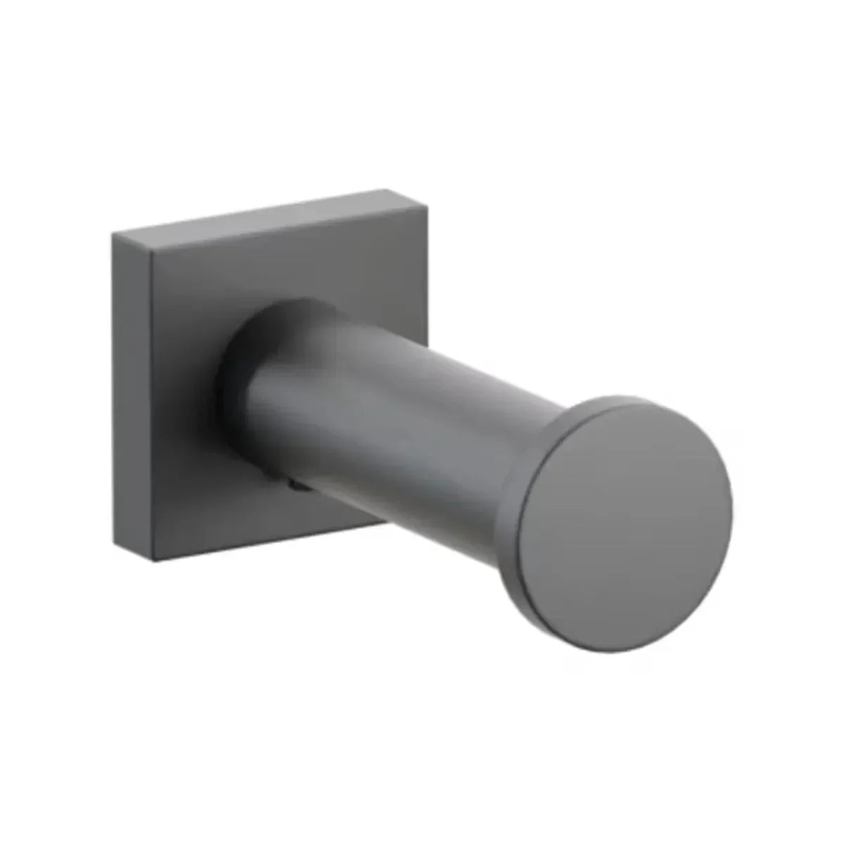The Emtek Modern Tubular Brass Single Robe Hook with Small Square Rosette in Flat Black finish.