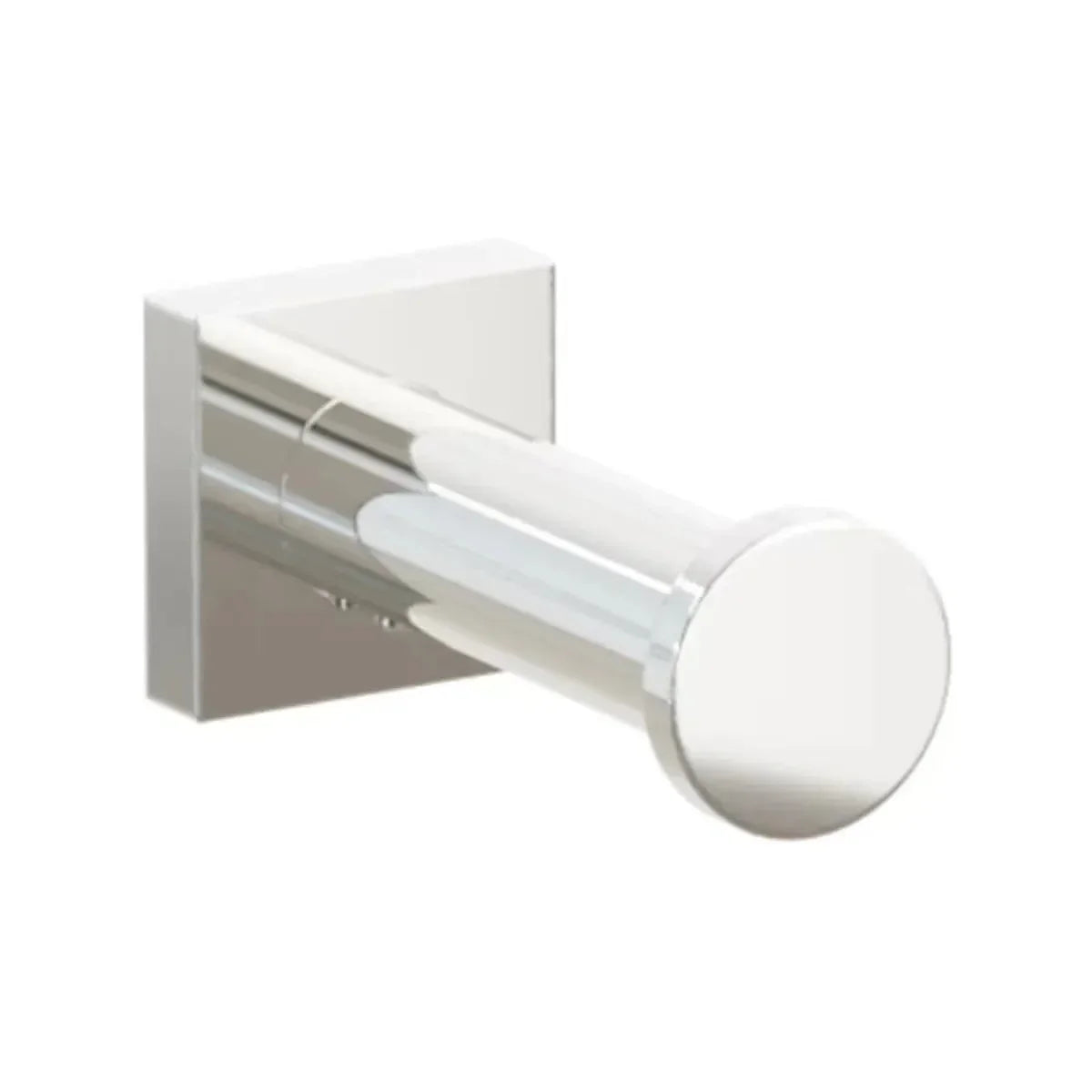 The Emtek Modern Tubular Brass Single Robe Hook with Small Square Rosette in Lifetime Polished Nickel finish.