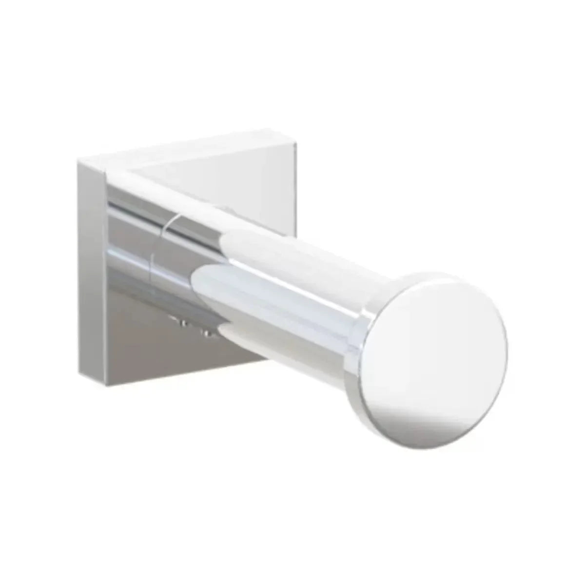The Emtek Modern Tubular Brass Single Robe Hook with Small Square Rosette in Polished Chrome finish.