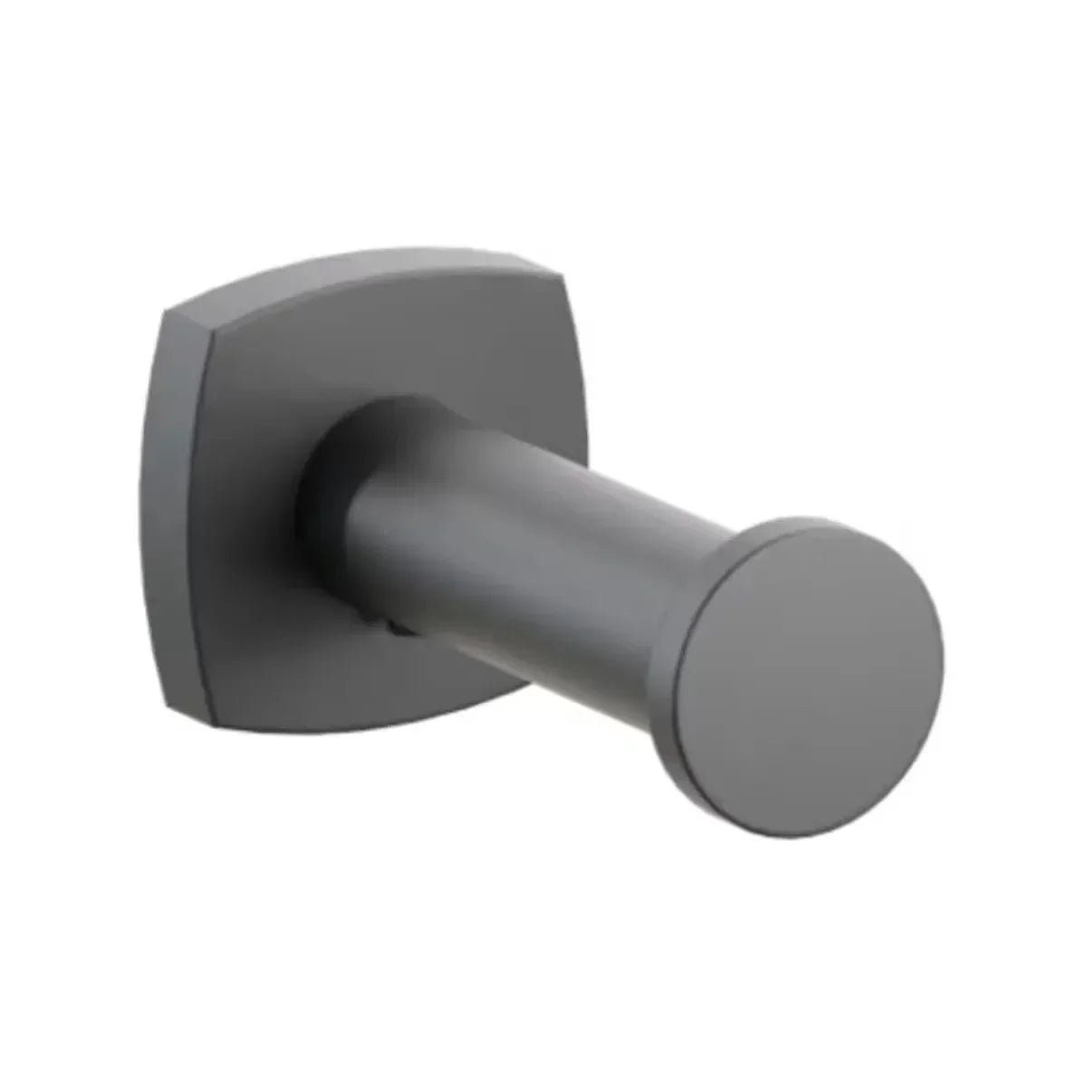 The Emtek Modern Tubular Brass Single Robe Hook with Soft Square Rosette in Flat Black finish.