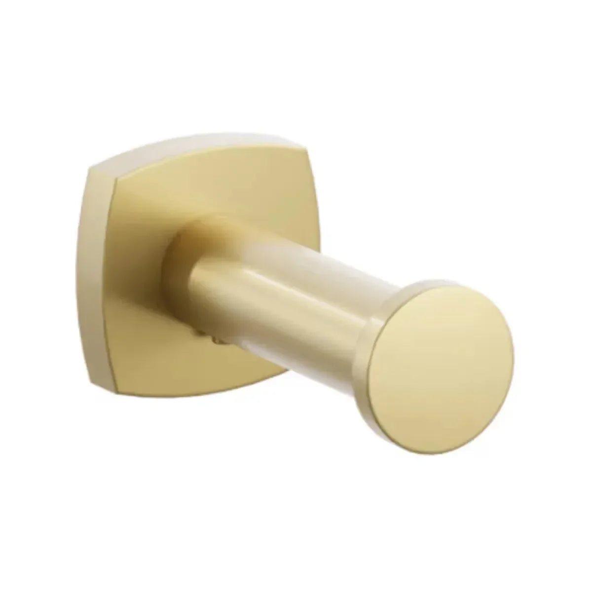 The Emtek Modern Tubular Brass Single Robe Hook with Soft Square Rosette in French Antique finish.