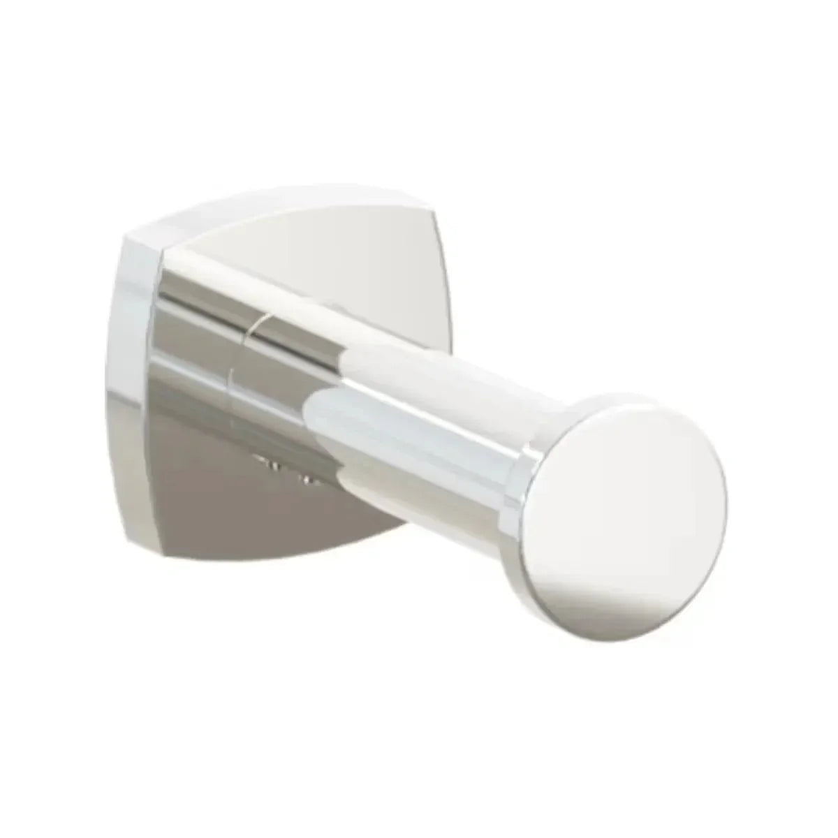 The Emtek Modern Tubular Brass Single Robe Hook with Soft Square Rosette in Lifetime Polished Nickel finish.