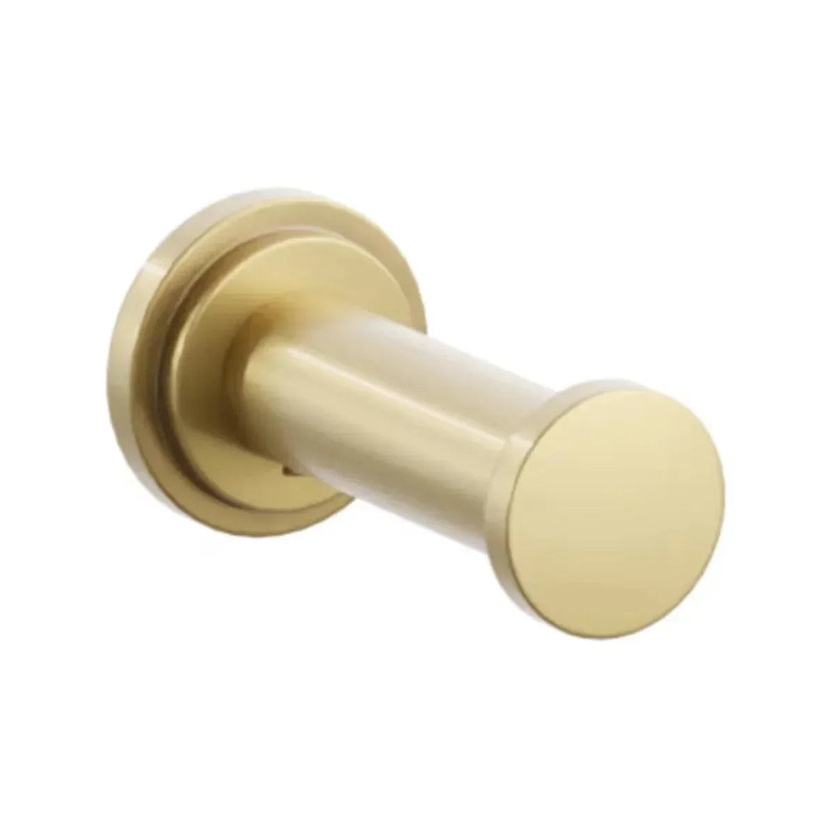The Emtek Modern Tubular Brass Single Robe Hook with Step Disk Rosette in French Antique finish.