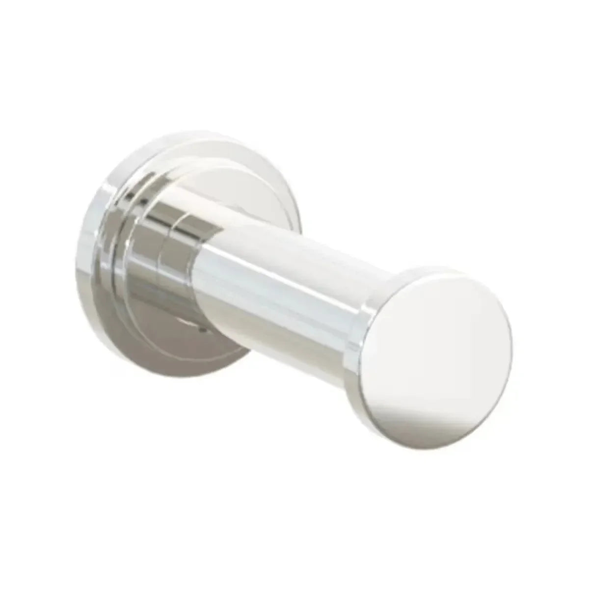 The Emtek Modern Tubular Brass Single Robe Hook with Step Disk Rosette in Lifetime Polished Nickel finish.