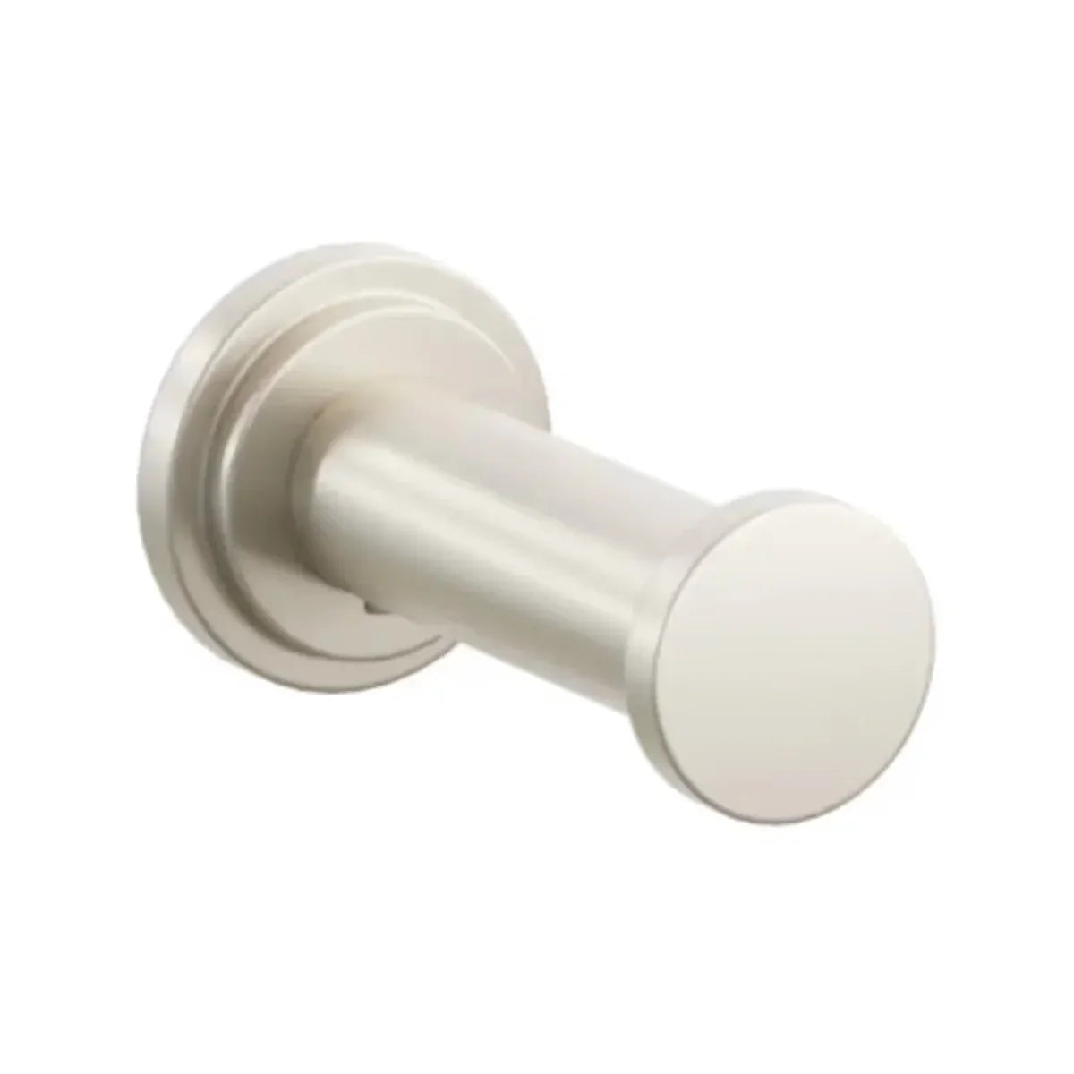 The Emtek Modern Tubular Brass Single Robe Hook with Step Disk Rosette in Satin Nickel finish.