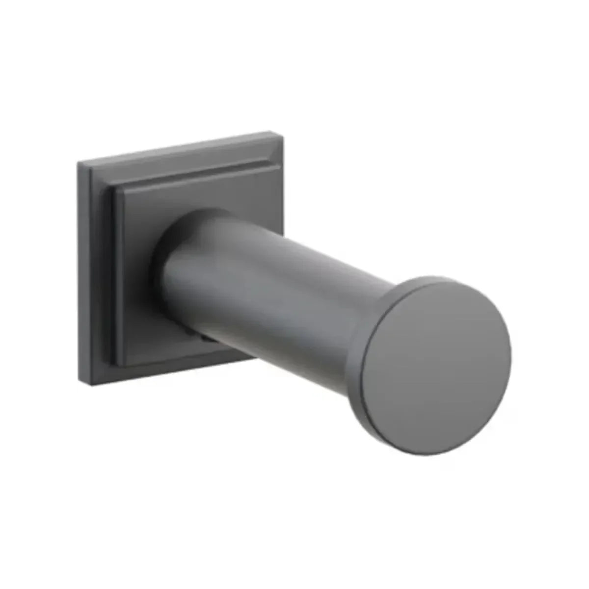 The Emtek Modern Tubular Brass Single Robe Hook with Step Square Rosette in Flat Black finish.