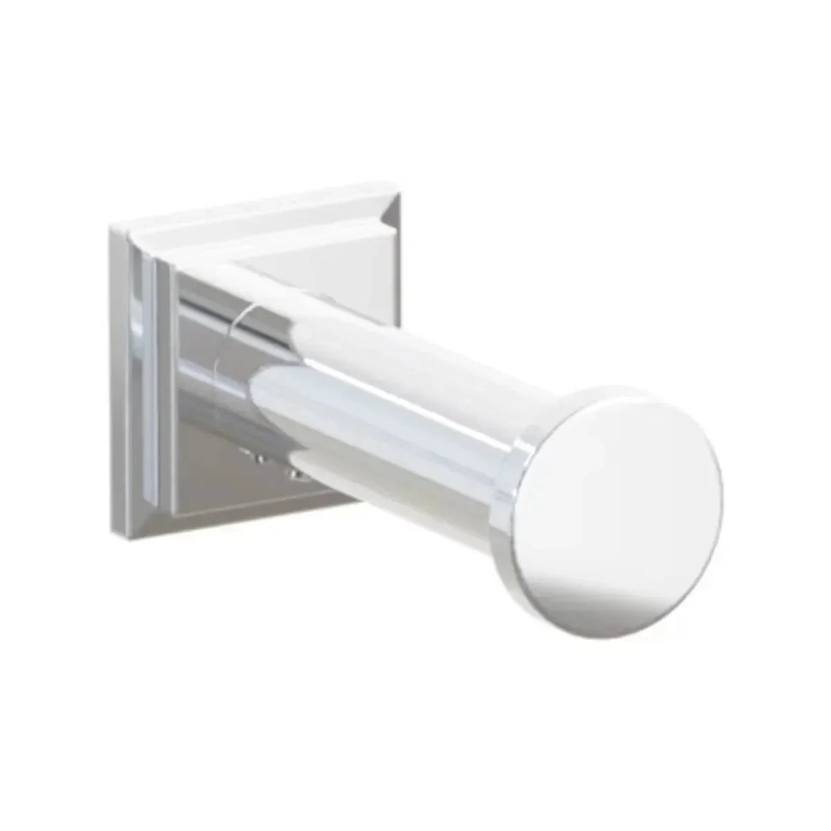 The Emtek Modern Tubular Brass Single Robe Hook with Step Square Rosette in Polished Chrome finish.