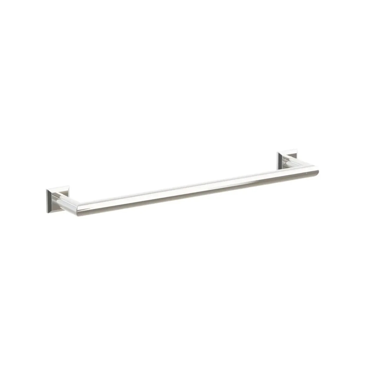 The Emtek Modern Tubular Towel Bar with Chamfered Square Rosette in Lifetime Polished Nickel finish.