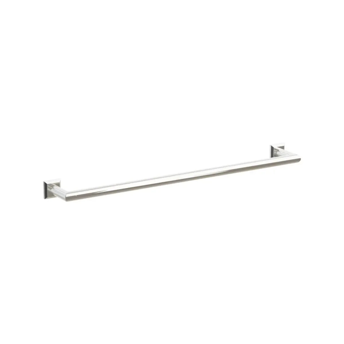 The Emtek Modern Tubular Towel Bar with Chamfered Square Rosette in Lifetime Polished Nickel finish.