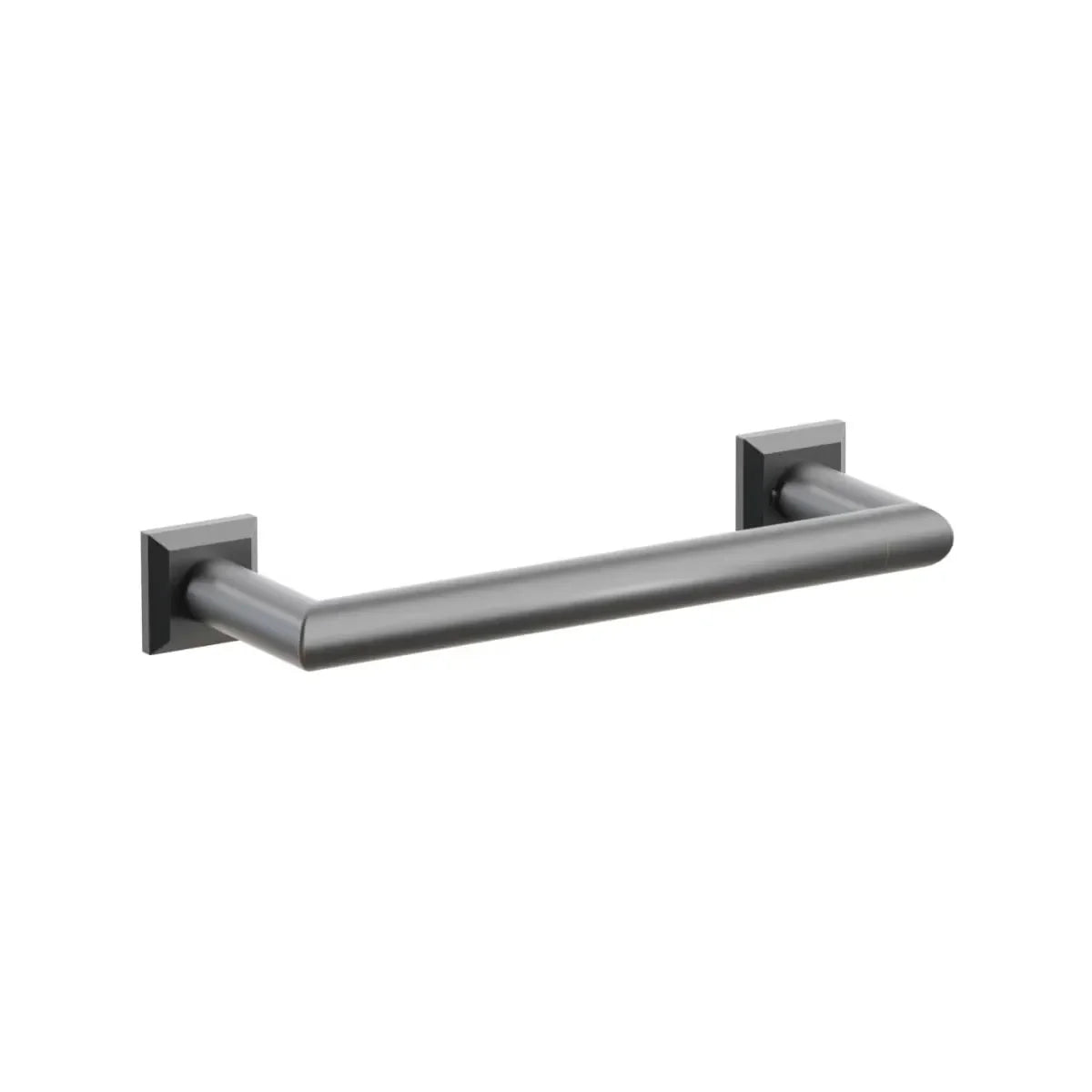 The Emtek Modern Tubular Towel Bar with Chamfered Square Rosette in Oil Rubbed Bronze finish.