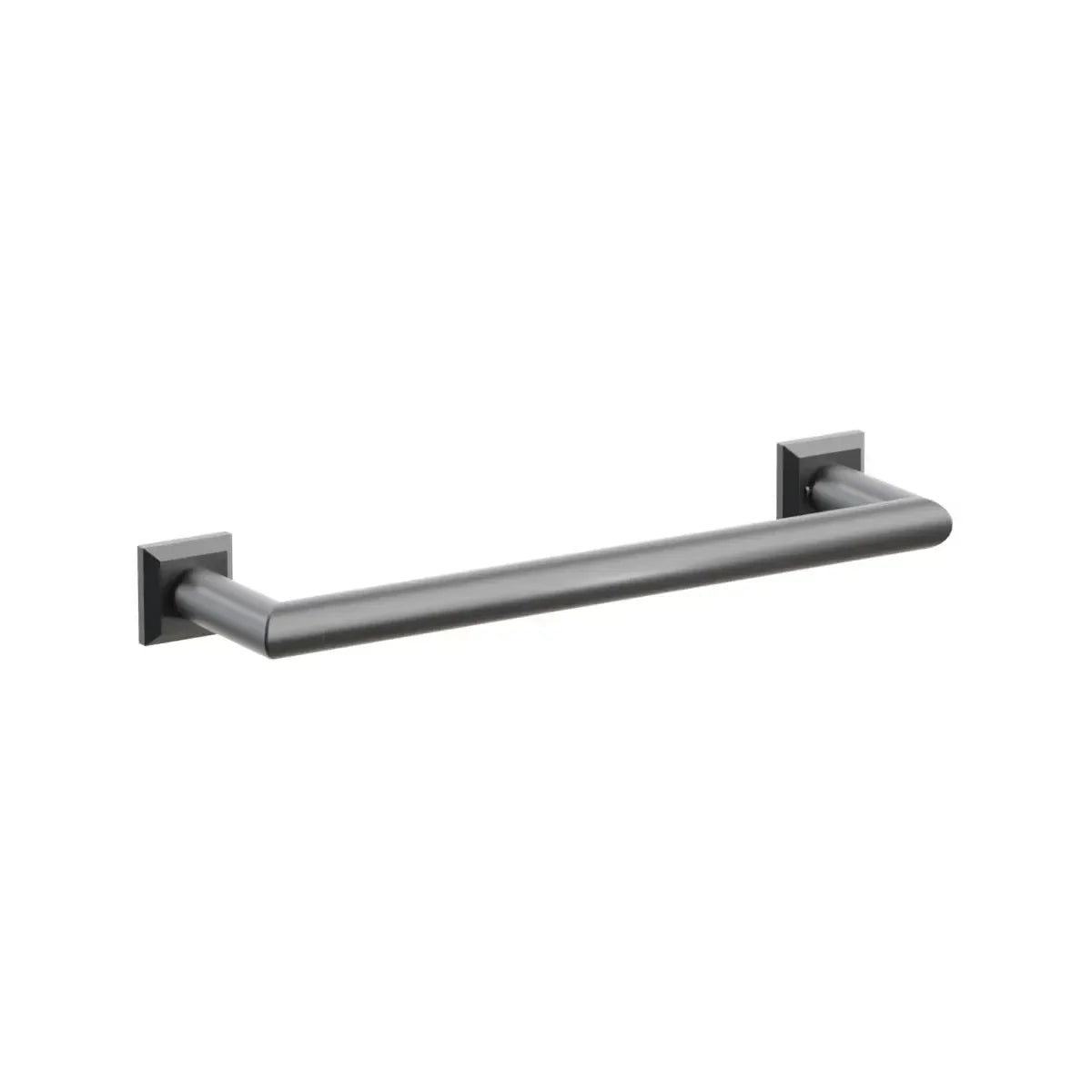 The Emtek Modern Tubular Towel Bar with Chamfered Square Rosette in Oil Rubbed Bronze finish.