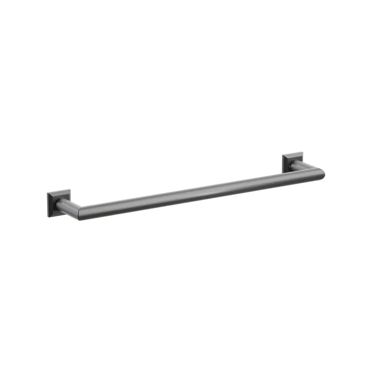 The Emtek Modern Tubular Towel Bar with Chamfered Square Rosette in Oil Rubbed Bronze finish.