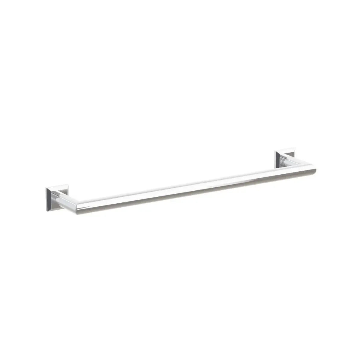 The Emtek Modern Tubular Towel Bar with Chamfered Square Rosette in Polished Chrome finish.