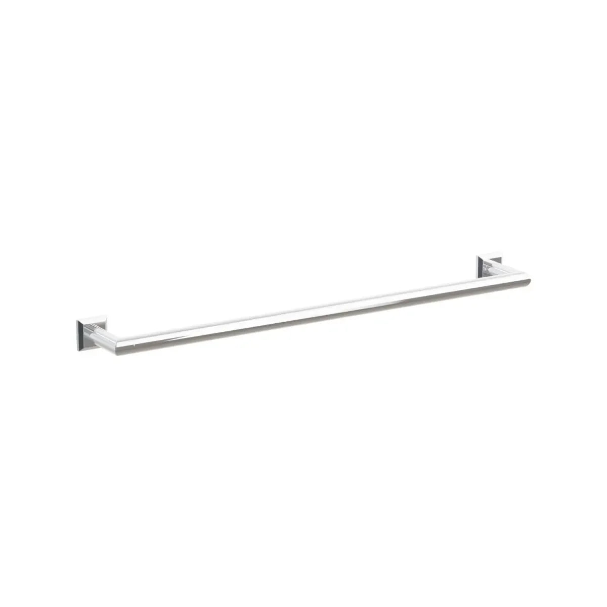 The Emtek Modern Tubular Towel Bar with Chamfered Square Rosette in Polished Chrome finish.