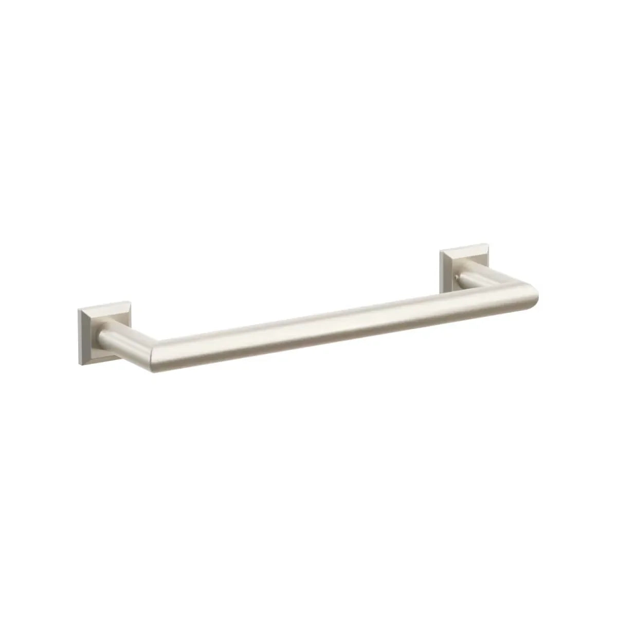 The Emtek Modern Tubular Towel Bar with Chamfered Square Rosette in Satin Nickel finish.