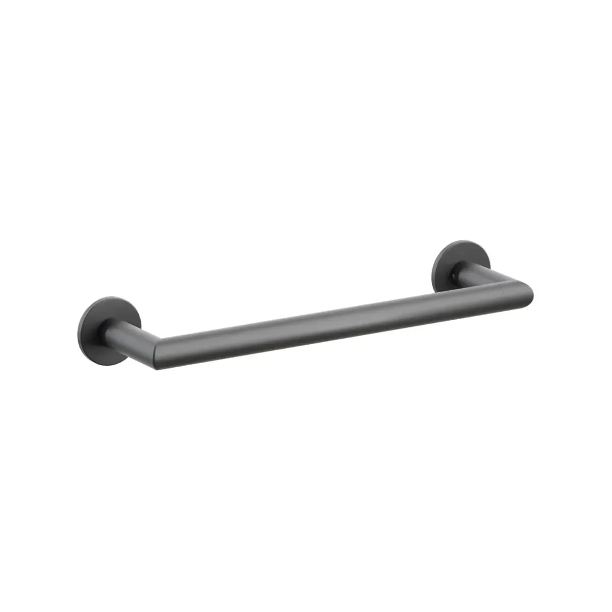 The Emtek Modern Tubular Towel Bar with Small Disc Rosette in Flat Black finish.
