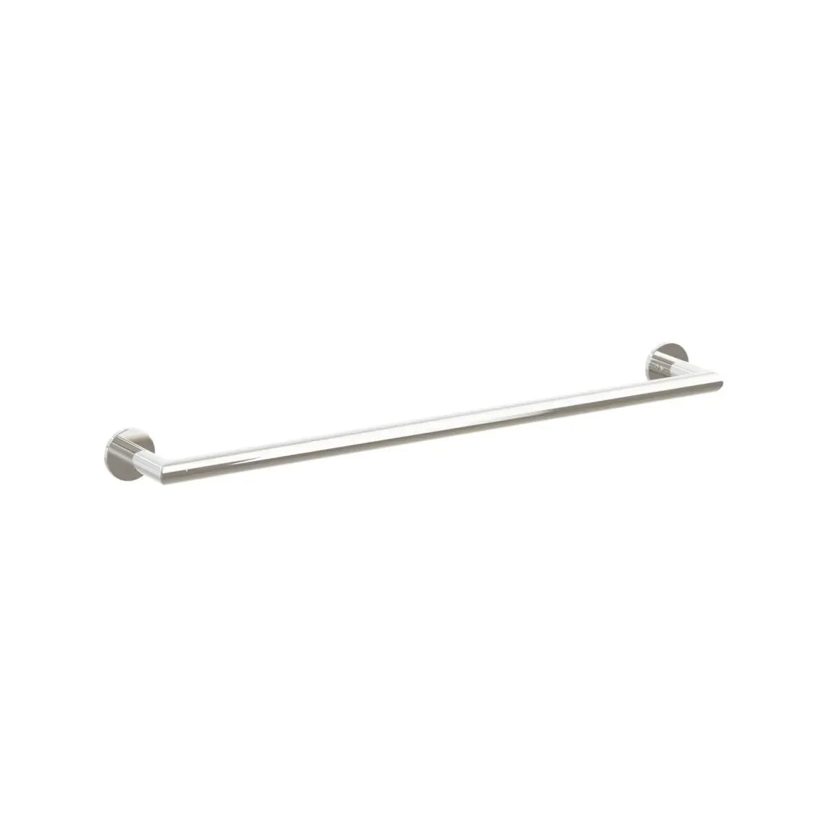 The Emtek Modern Tubular Towel Bar with Small Disc Rosette in Lifetime Polished Nickel finish.