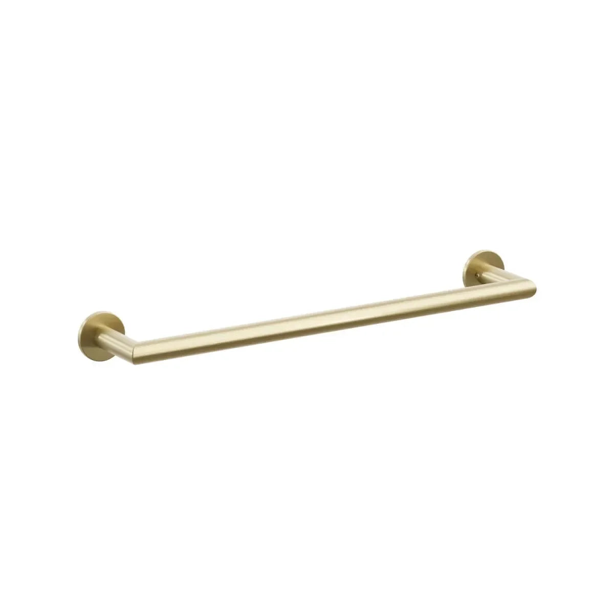 The Emtek Modern Tubular Towel Bar with Small Disc Rosette in Satin Brass finish.