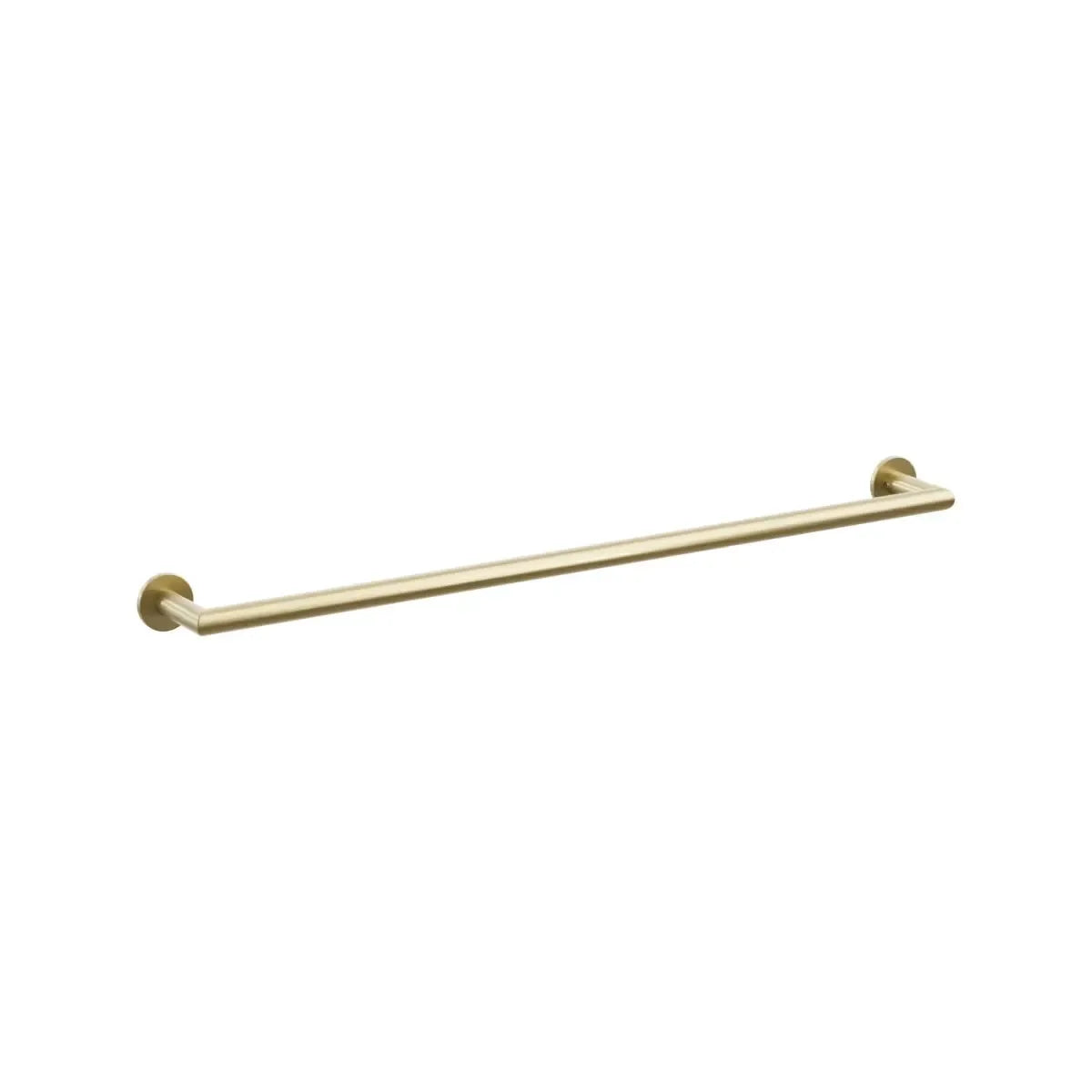 The Emtek Modern Tubular Towel Bar with Small Disc Rosette in Satin Brass finish.