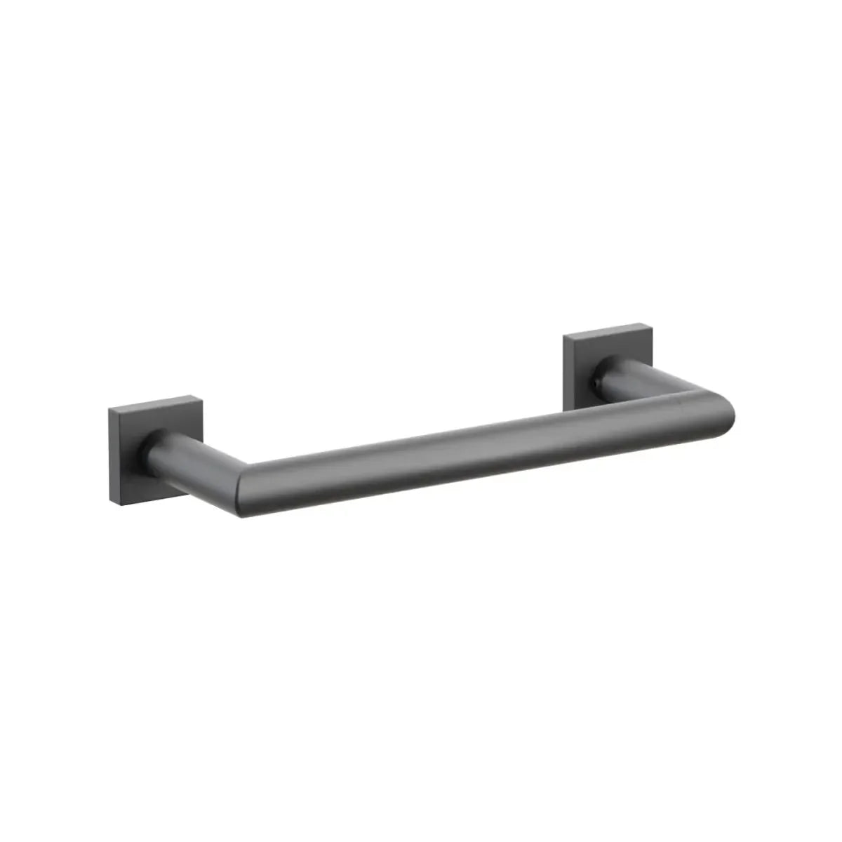 The Emtek Modern Tubular Towel Bar with Modern Small Square Rosette in Flat Black finish.