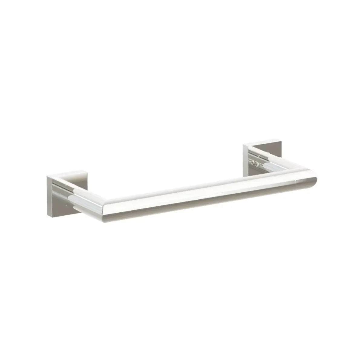 The Emtek Modern Tubular Towel Bar with Modern Small Square Rosette in Lifetime Polished Nickel finish.