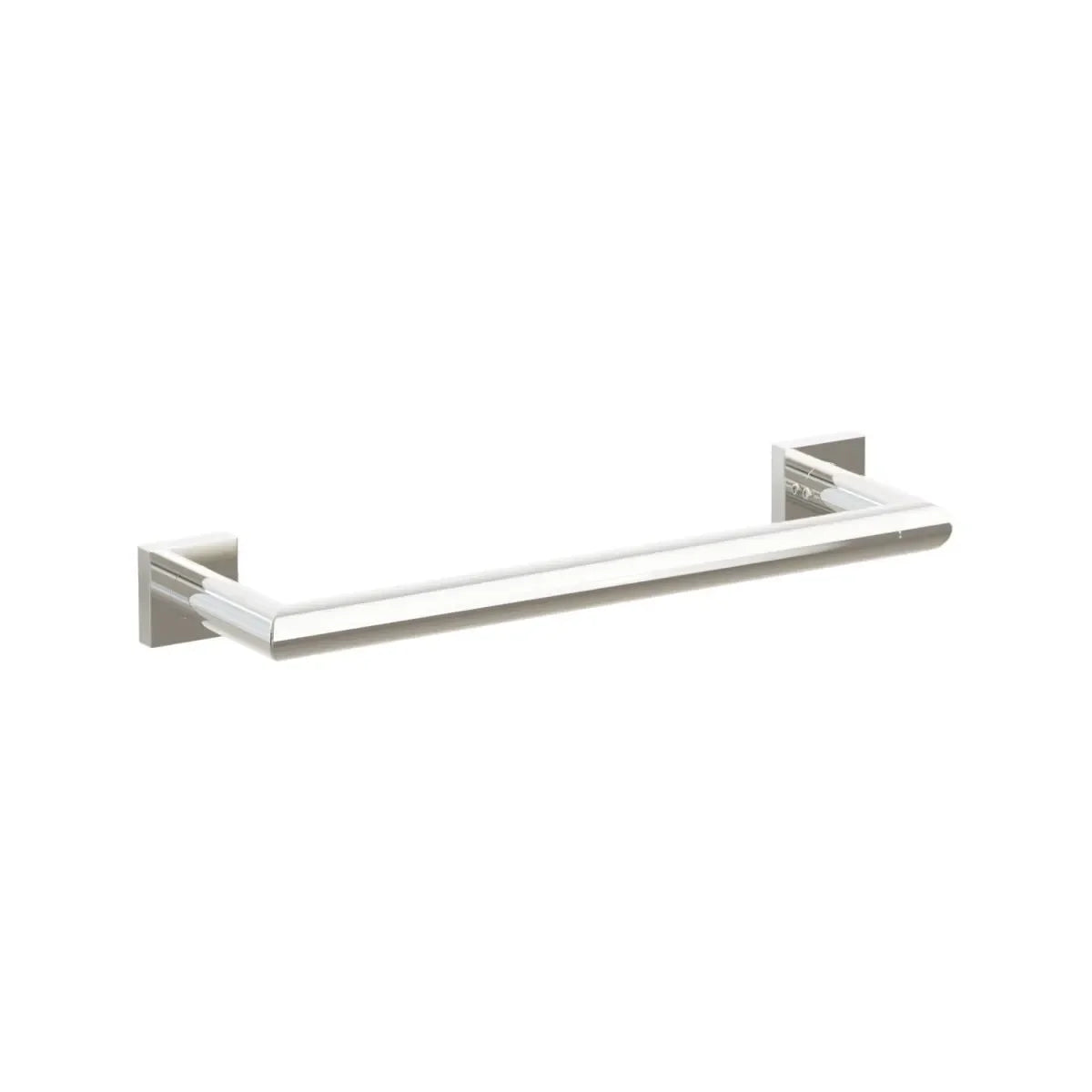 The Emtek Modern Tubular Towel Bar with Modern Small Square Rosette in Lifetime Polished Nickel finish.