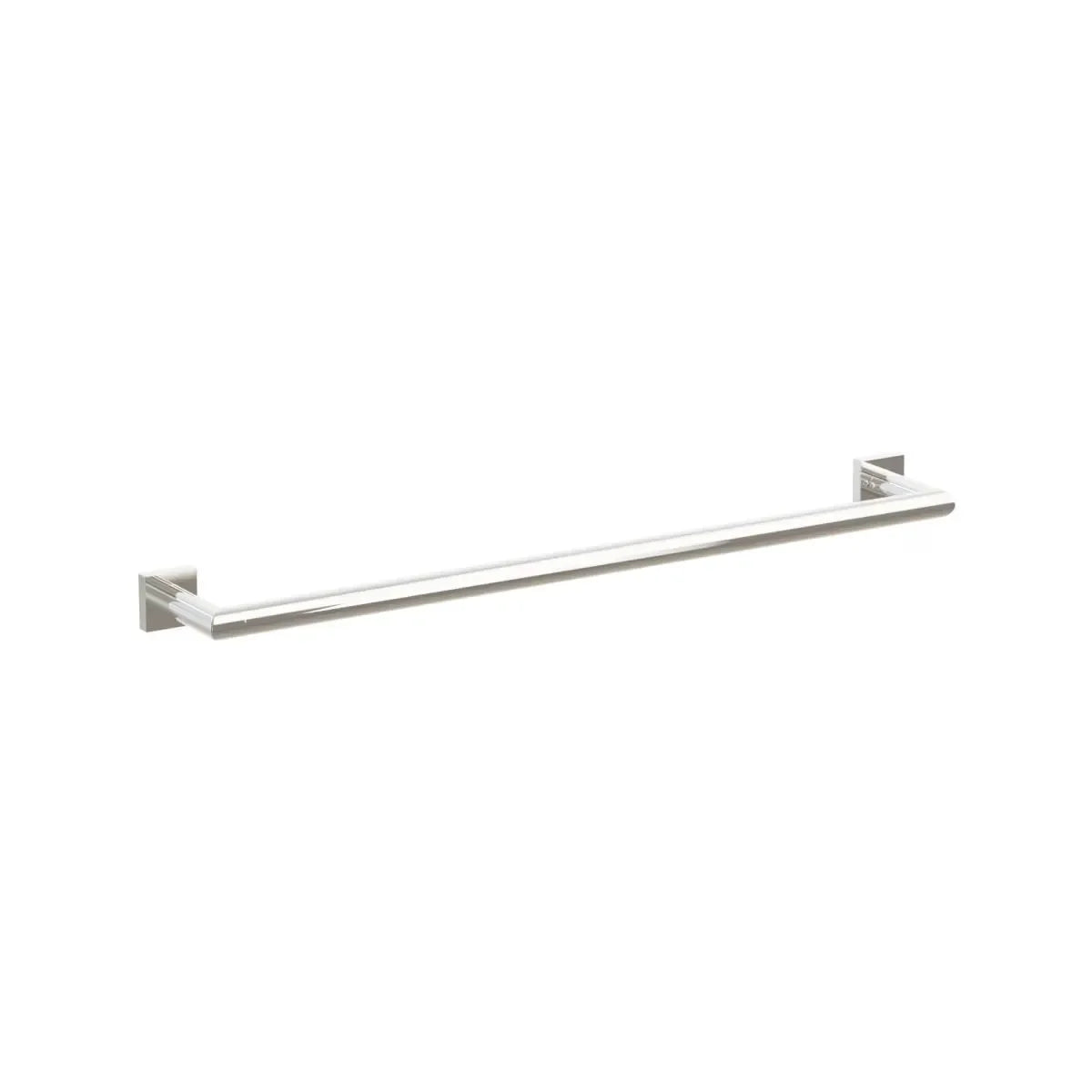 The Emtek Modern Tubular Towel Bar with Modern Small Square Rosette in Lifetime Polished Nickel finish.