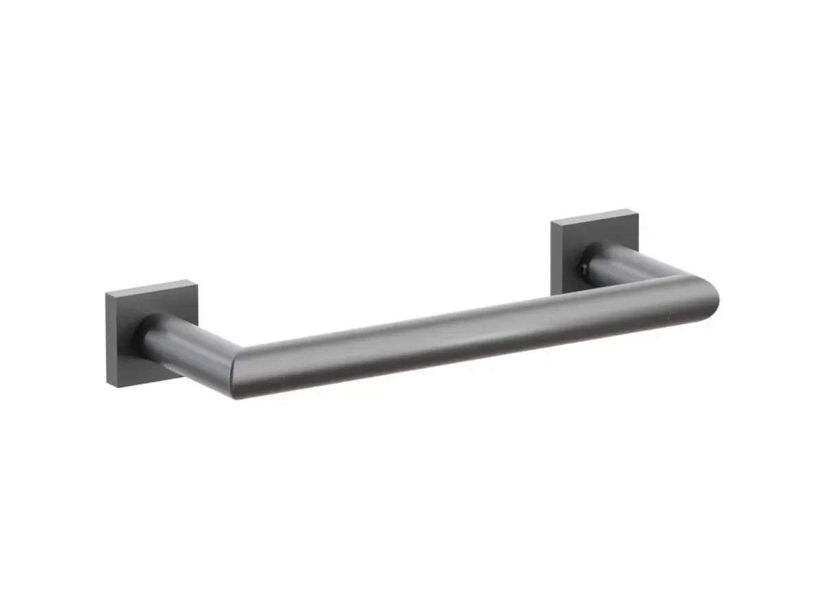 The Emtek Modern Tubular Towel Bar with Modern Small Square Rosette in Oil Rubbed Bronze finish.