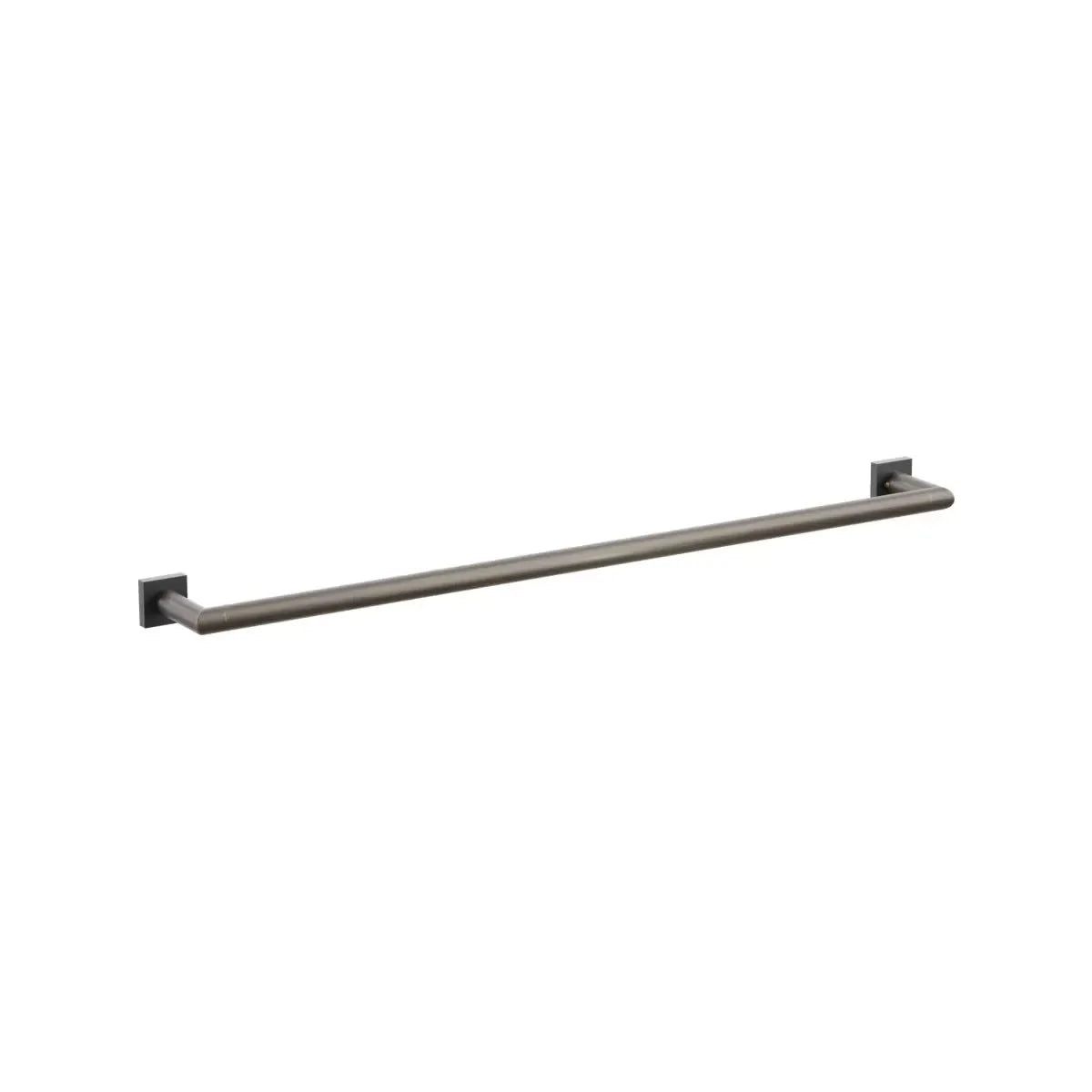 The Emtek Modern Tubular Towel Bar with Modern Small Square Rosette in Oil Rubbed Bronze finish.