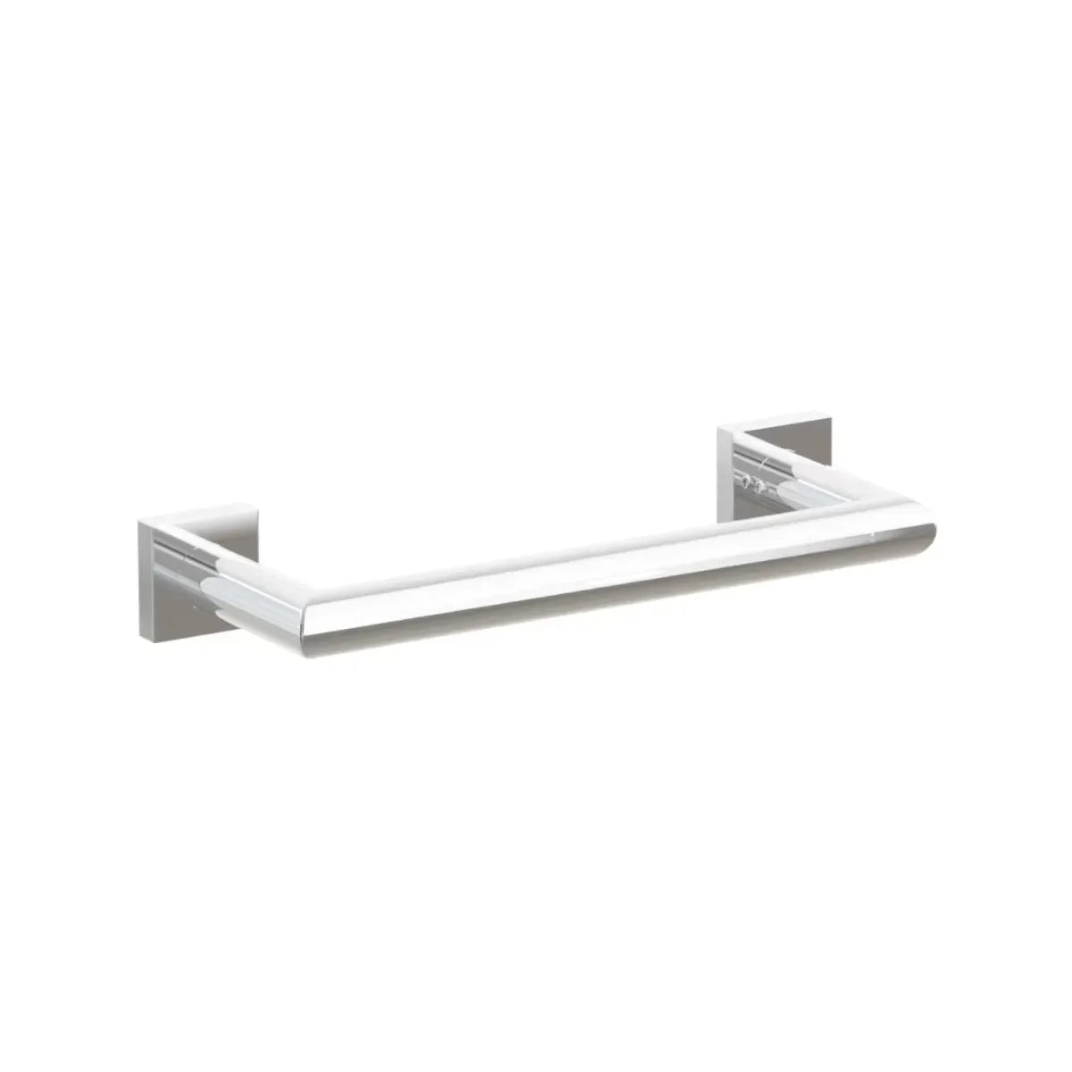 The Emtek Modern Tubular Towel Bar with Modern Small Square Rosette in Polished Chrome finish.