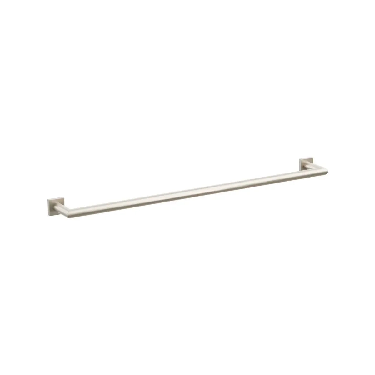 The Emtek Modern Tubular Towel Bar with Modern Small Square Rosette in Satin Nickel finish.