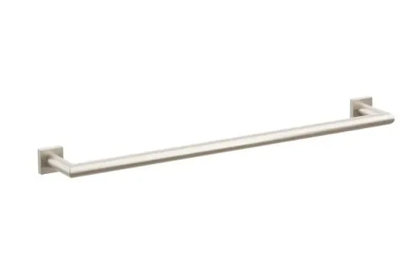 The Emtek Modern Tubular Towel Bar with Modern Small Square Rosette in Satin Nickel finish.