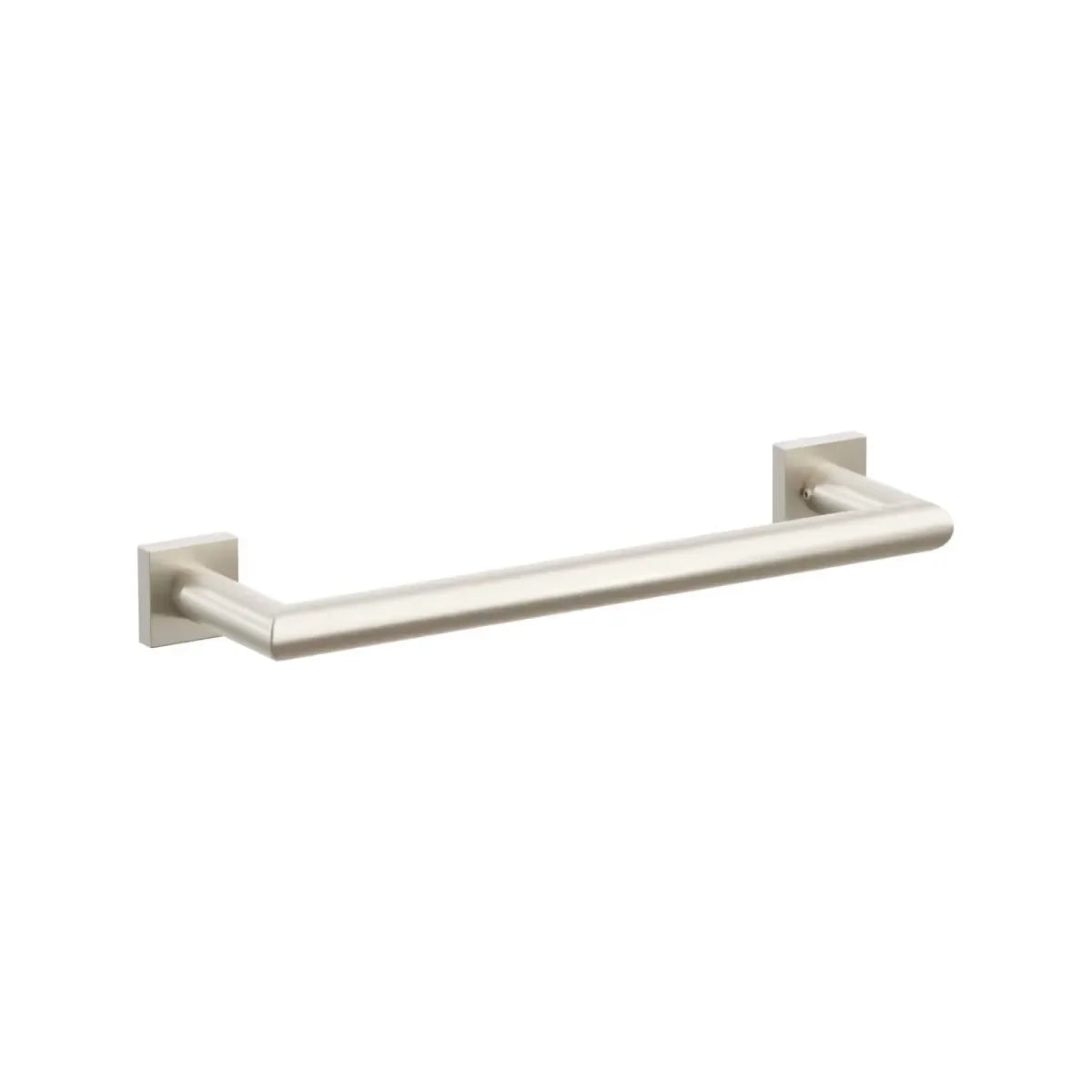 The Emtek Modern Tubular Towel Bar with Modern Small Square Rosette in Satin Nickel finish.