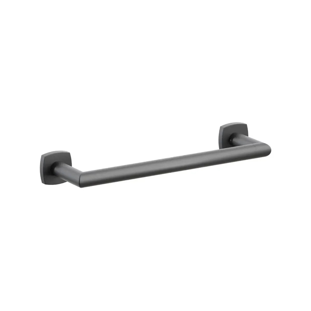 The Emtek Modern Tubular Towel Bar with Soft Square Rosette in Flat Black finish.