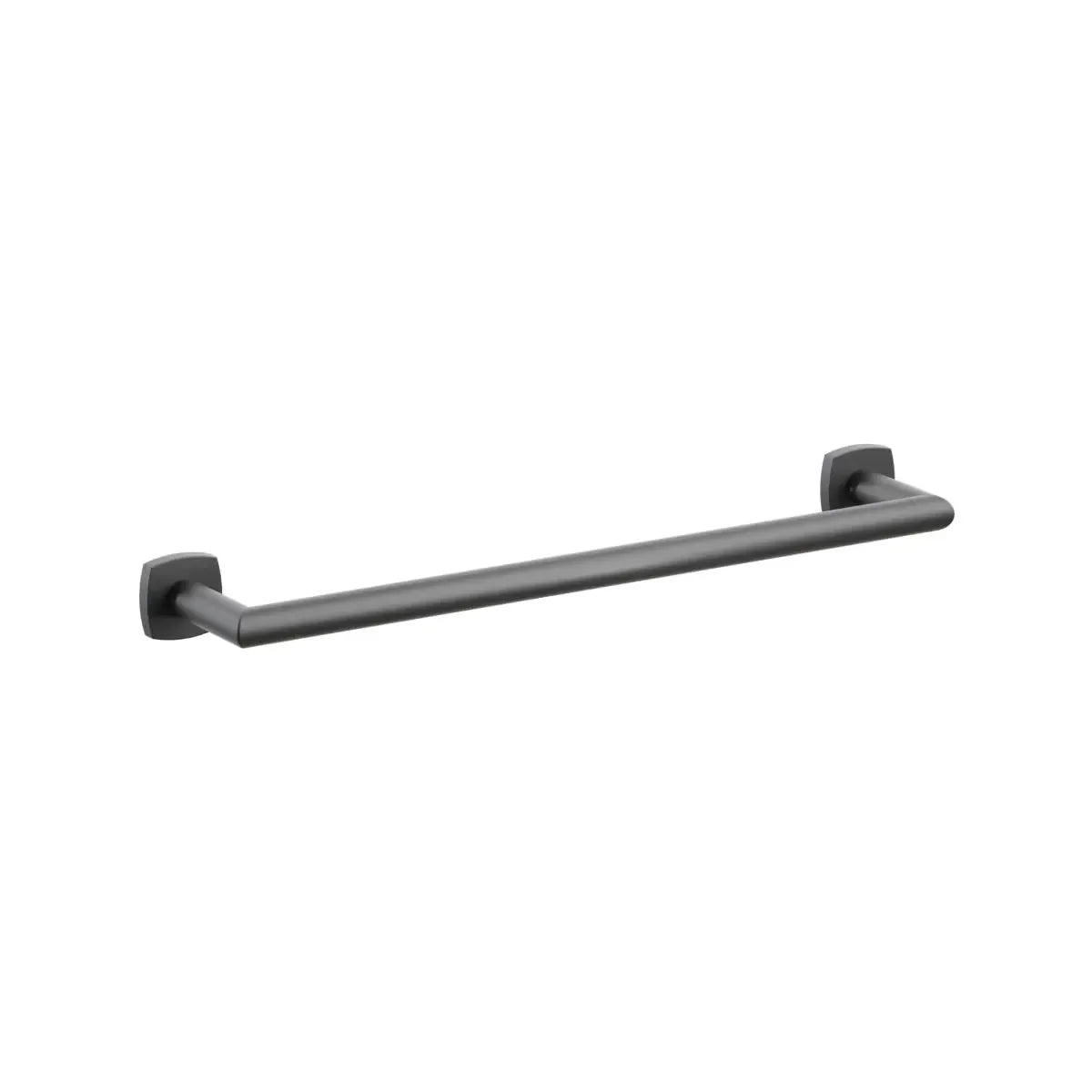 The Emtek Modern Tubular Towel Bar with Soft Square Rosette in Flat Black finish.