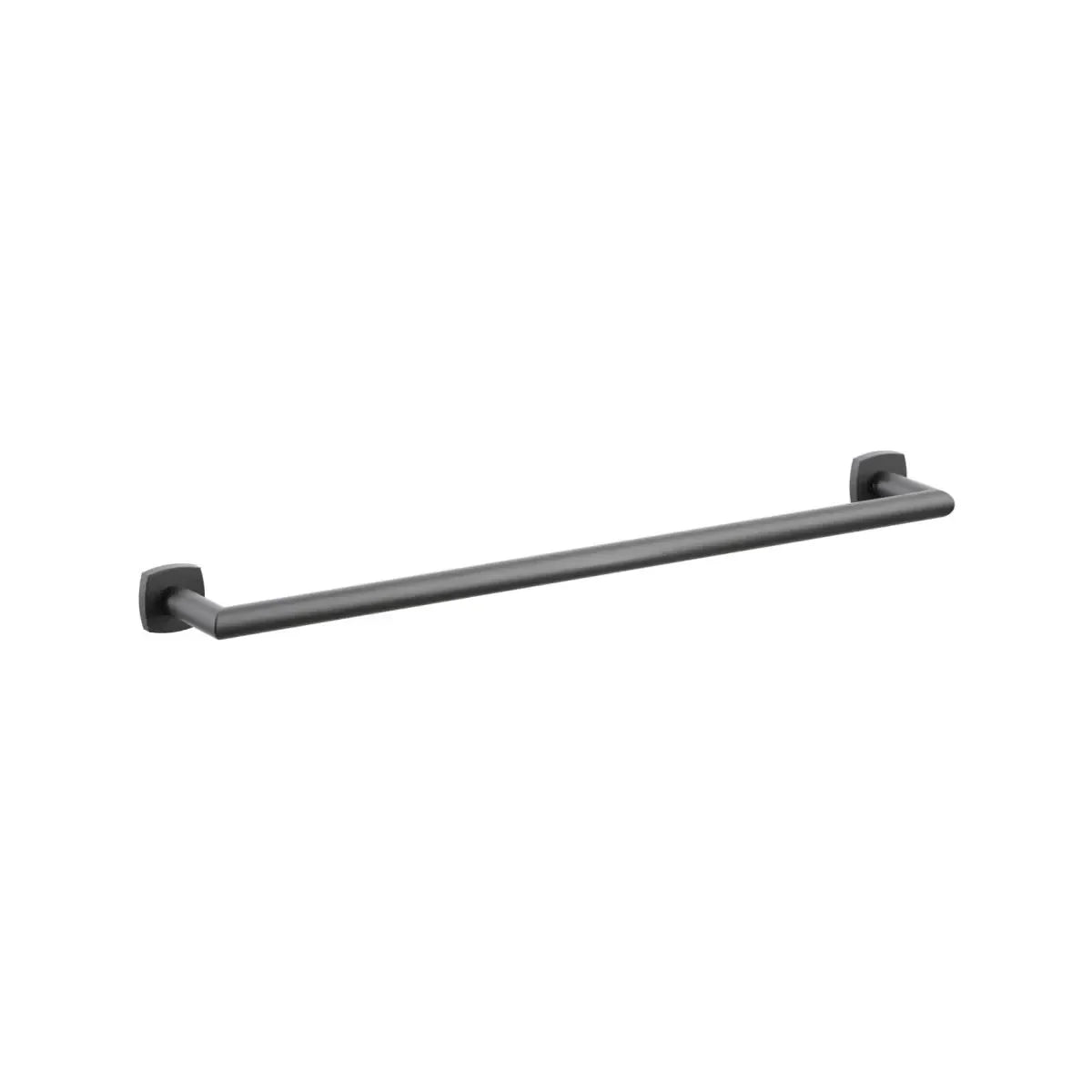 The Emtek Modern Tubular Towel Bar with Soft Square Rosette in Flat Black finish.