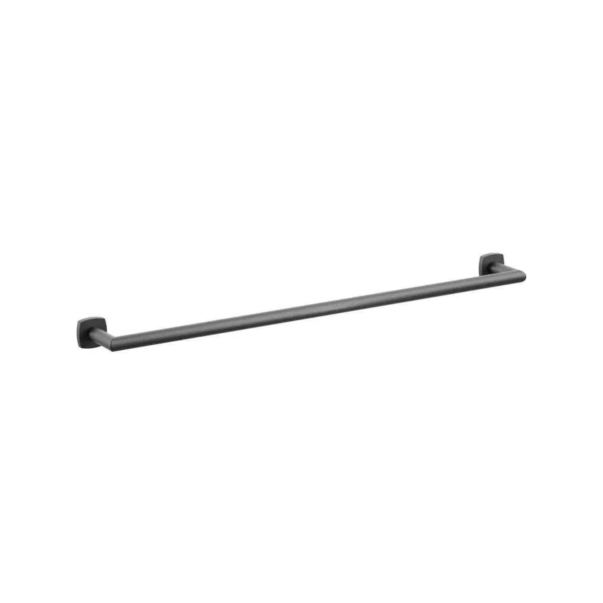 The Emtek Modern Tubular Towel Bar with Soft Square Rosette in Flat Black finish.