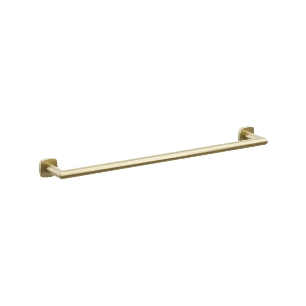 The Emtek Modern Tubular Towel Bar with Soft Square Rosette in Satin Brass finish.