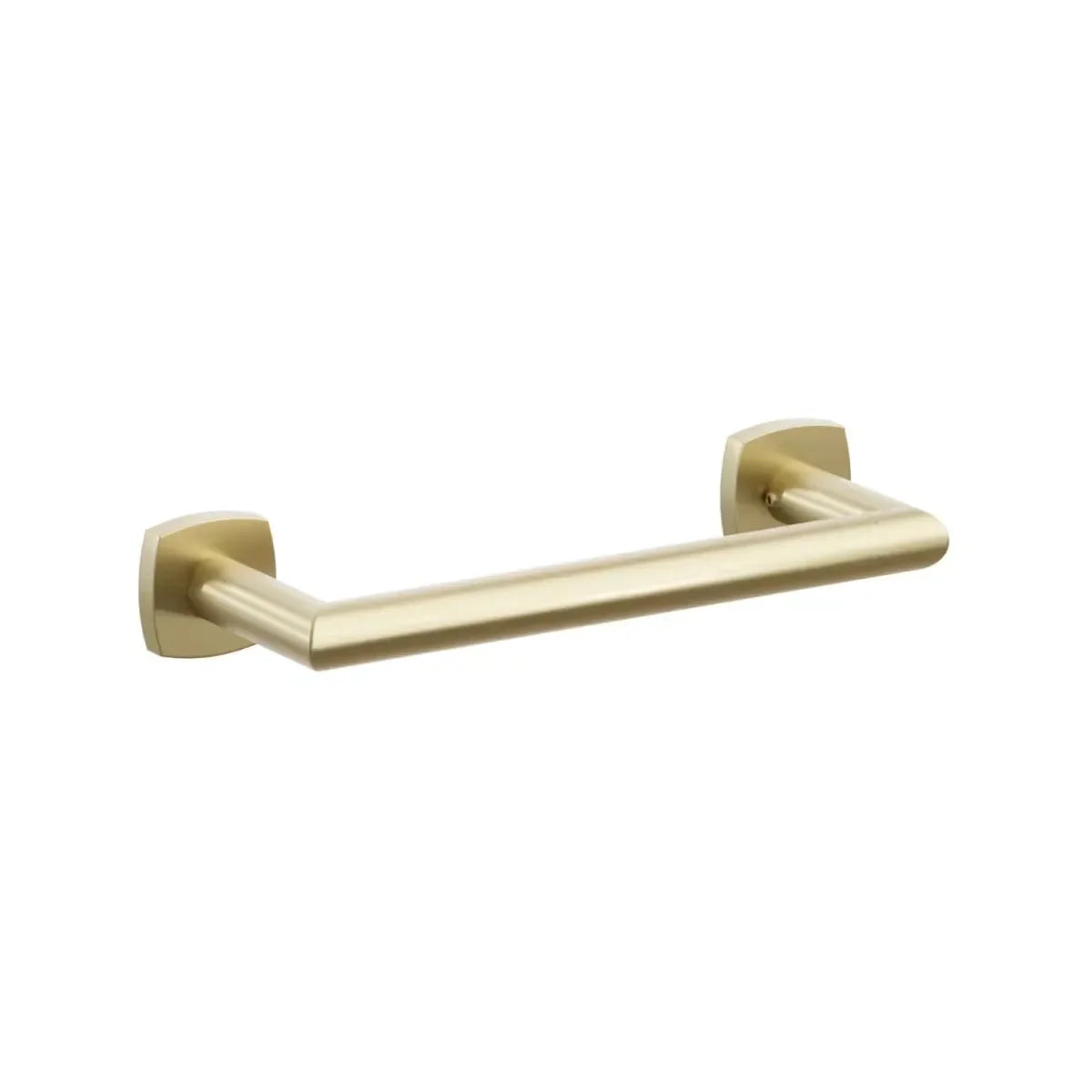 The Emtek Modern Tubular Towel Bar with Soft Square Rosette in Satin Brass finish.