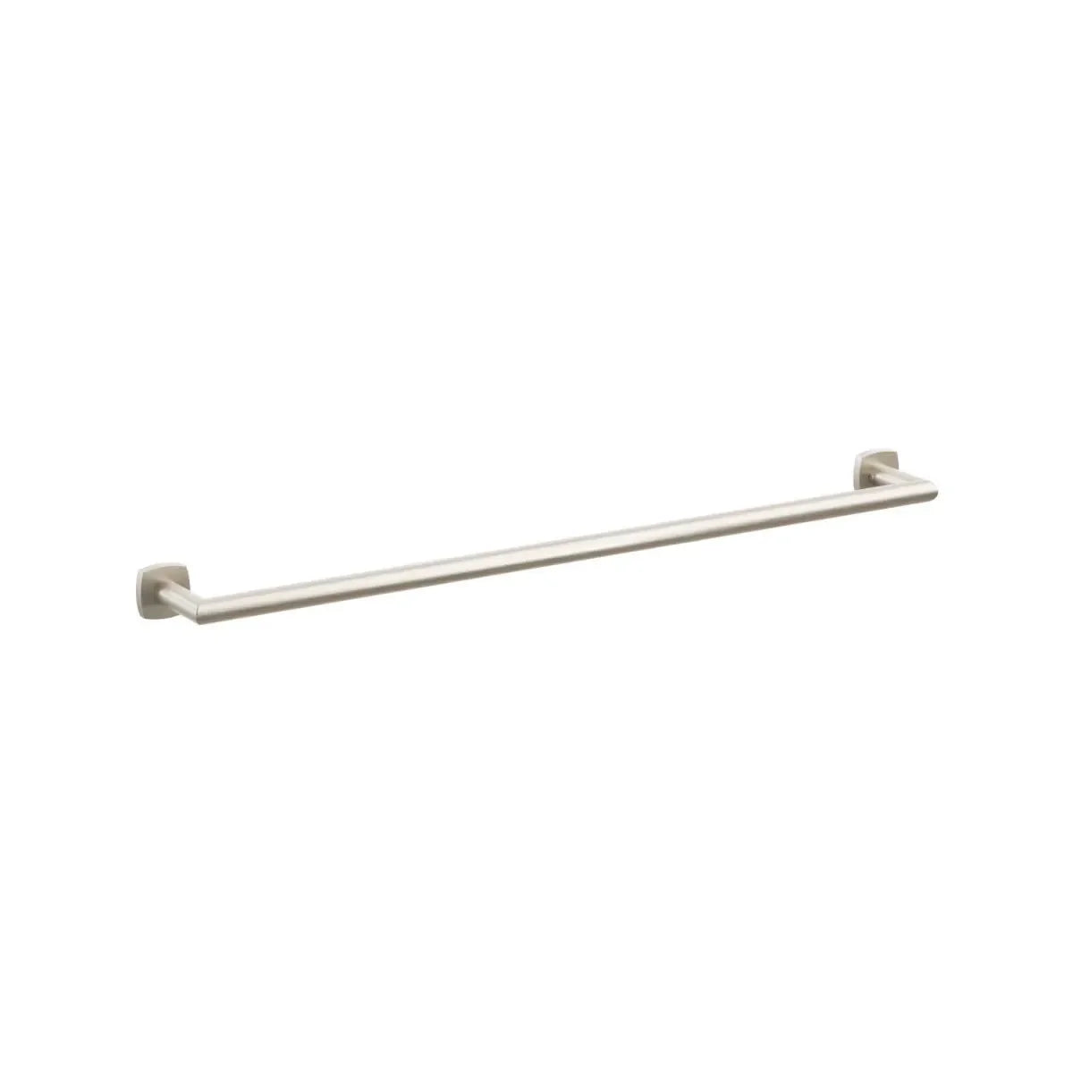 The Emtek Modern Tubular Towel Bar with Soft Square Rosette in Satin Nickel finish.