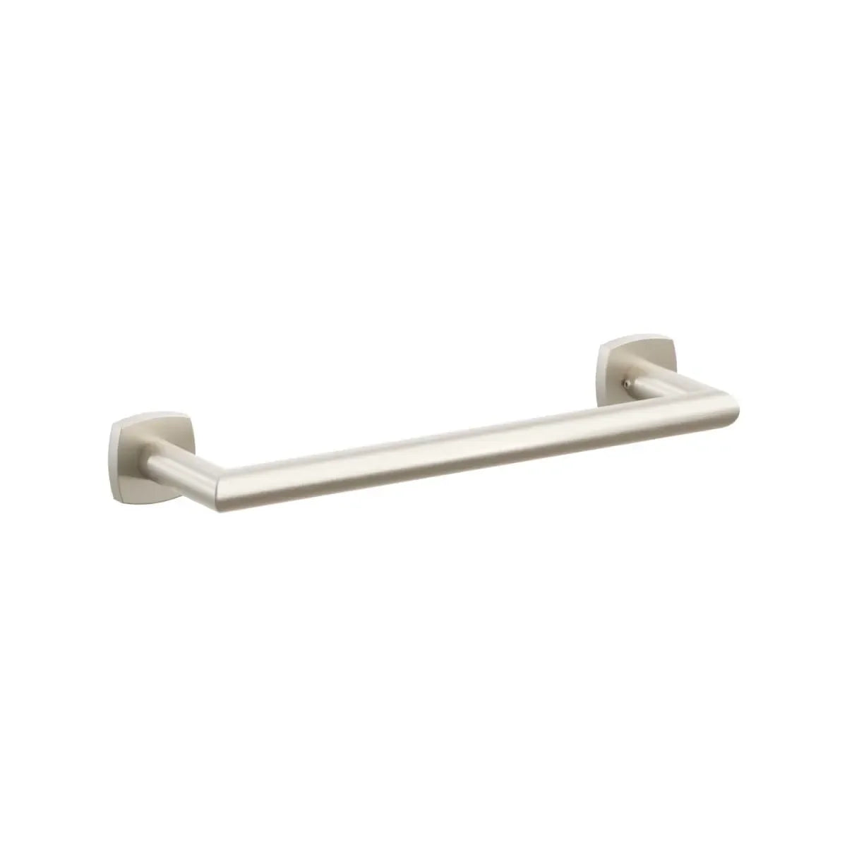 The Emtek Modern Tubular Towel Bar with Soft Square Rosette in Satin Nickel finish.