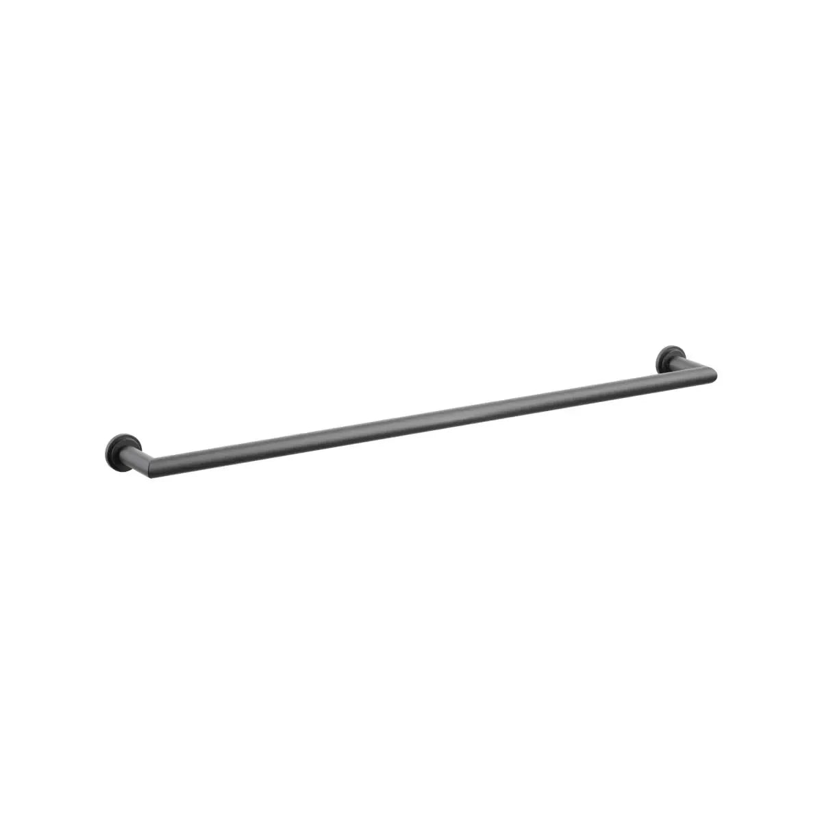 The Emtek Modern Tubular Towel Bar with Step Disk Rosette in Flat Black finish.