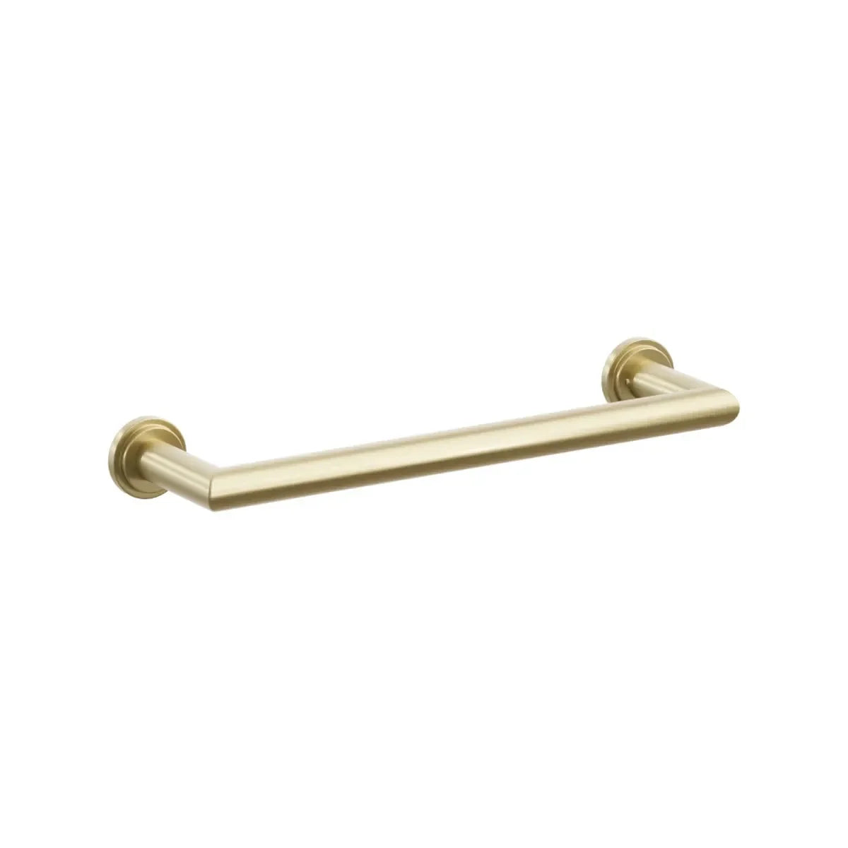 The Emtek Modern Tubular Towel Bar with Step Disk Rosette in Satin Brass finish.