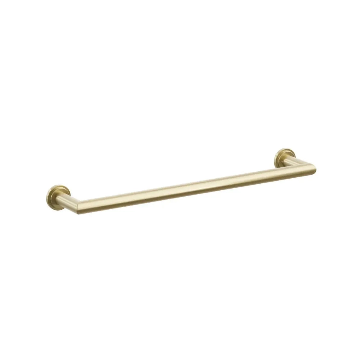 The Emtek Modern Tubular Towel Bar with Step Disk Rosette in Satin Brass finish.
